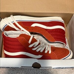 Red and White High-Top Sneakers